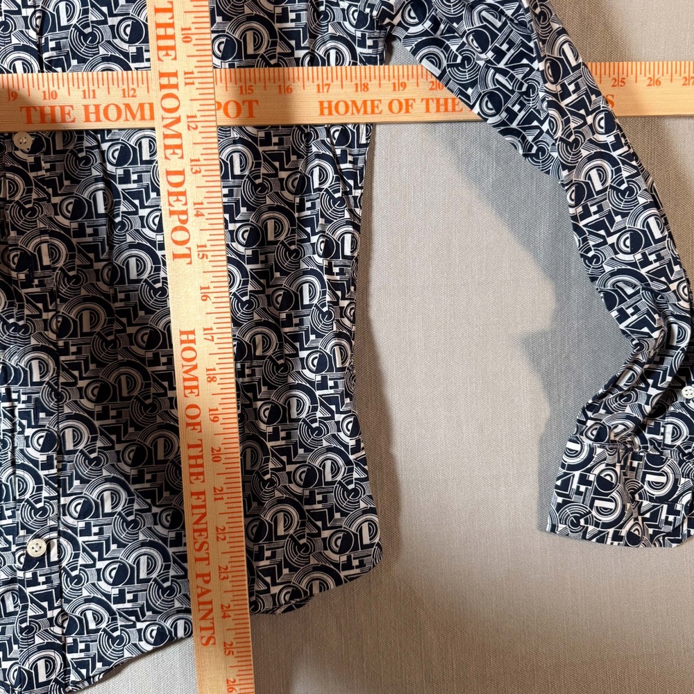 Murano Slim Fit Geometric Button Down Shirt Mens Small Navy White Cotton Print - Picture 5 of 6